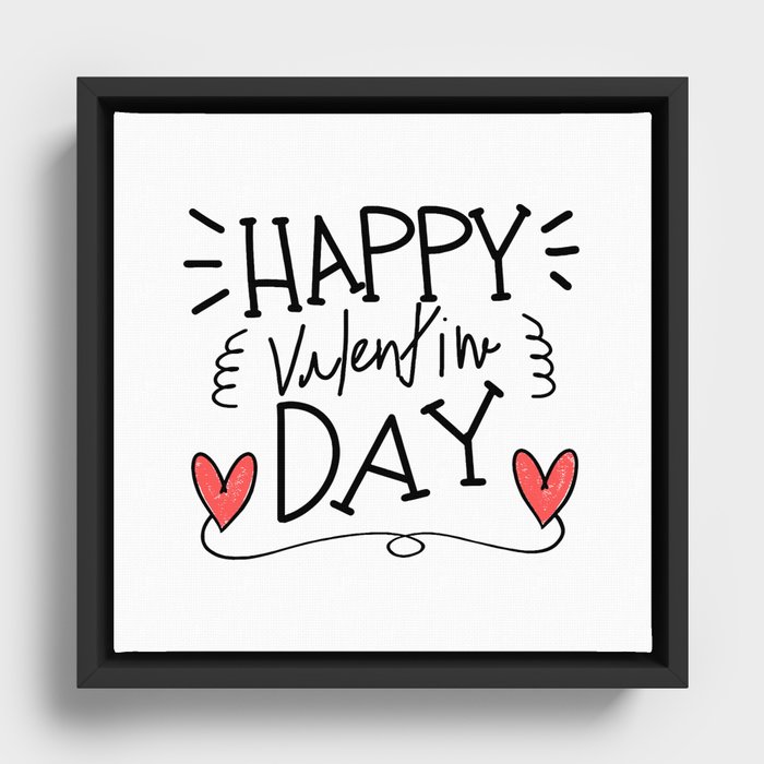 Happy Valentine Day lettering Typography Hand drowing Design Digital Framed Canvas