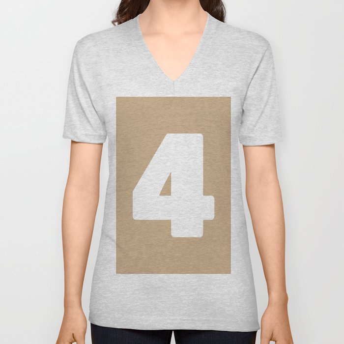 4 (White & Tan Number) V Neck T Shirt