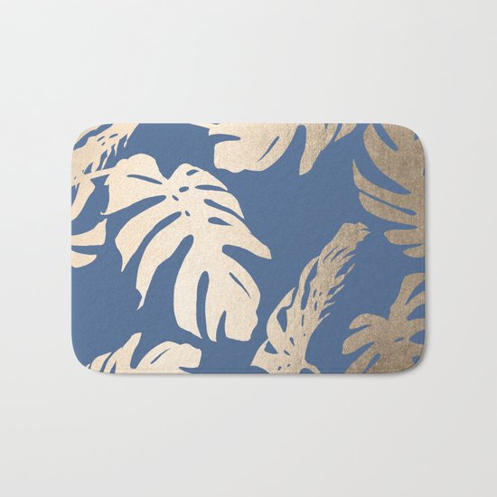 Simply Tropical Palm Leaves White Gold Sands on Aegean Blue Bath Mat