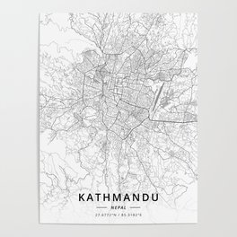 Kathmandu, Nepal - Light Map Poster