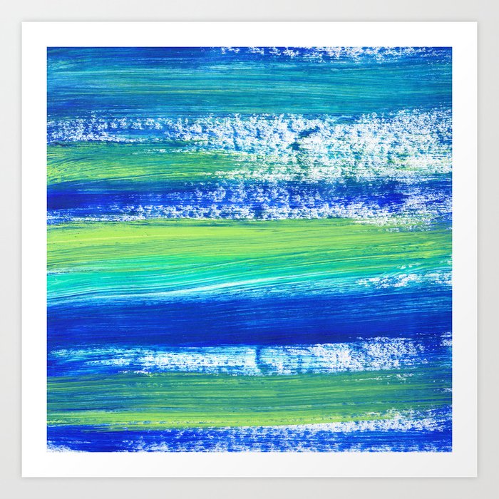 Blue Green and Teal Brushstrokes Art Print