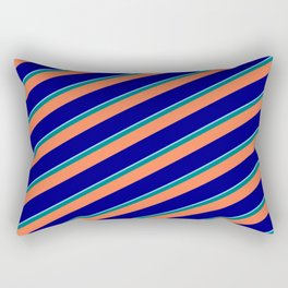 [ Thumbnail: Light Sky Blue, Teal, Coral, and Blue Colored Stripes Pattern Rectangular Pillow ]