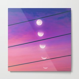 Moon phases between electric wires  Metal Print