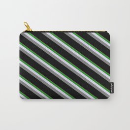 [ Thumbnail: Light Salmon, Forest Green, Lavender, Gray, and Black Colored Stripes/Lines Pattern Carry-All Pouch ]