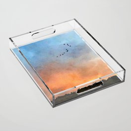 Geese in Flight at Sunset Acrylic Tray