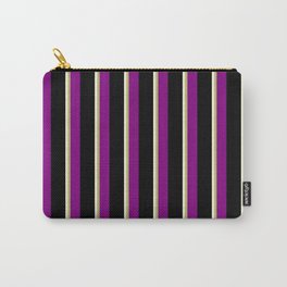 [ Thumbnail: Beige, Dark Khaki, Purple & Black Colored Stripes Pattern Carry-All Pouch ]