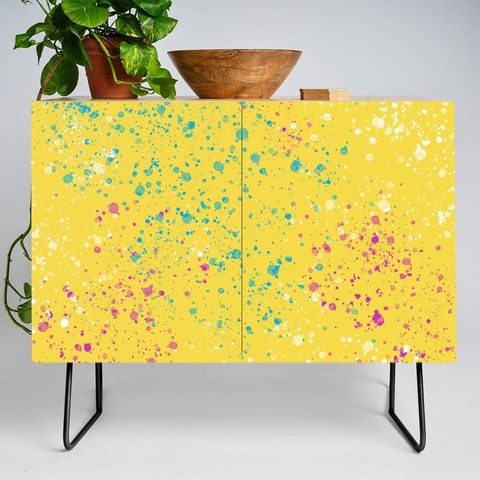 Paint Spatter - Yellow, Turquoise, Pink Credenza