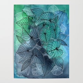 Tropical Foliage Blues Poster