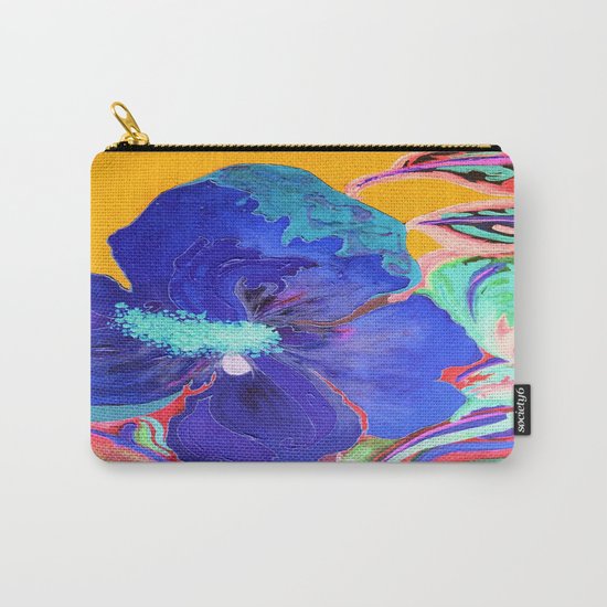Birthday Acrylic Blue Orange Hibiscus Flower Painting with Red and Green Leaves Carry-All Pouch