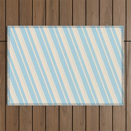 [ Thumbnail: Beige & Light Blue Colored Striped Pattern Outdoor Rug ]