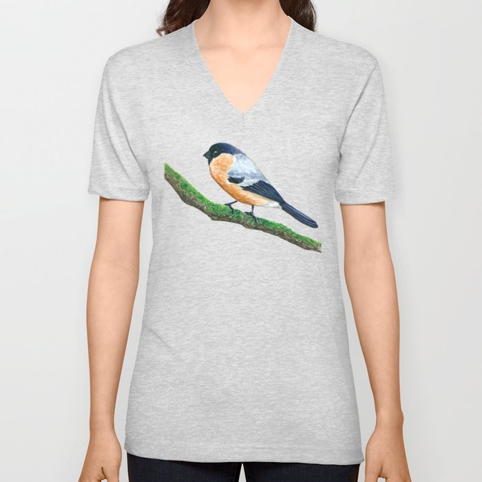 Bullfinch bird V Neck T Shirt