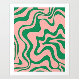 Liquid Swirl Retro Abstract Pattern in Pink and Bright Green Art Print