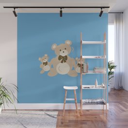 Teddy Bears Triplet - Blue Wall Mural
