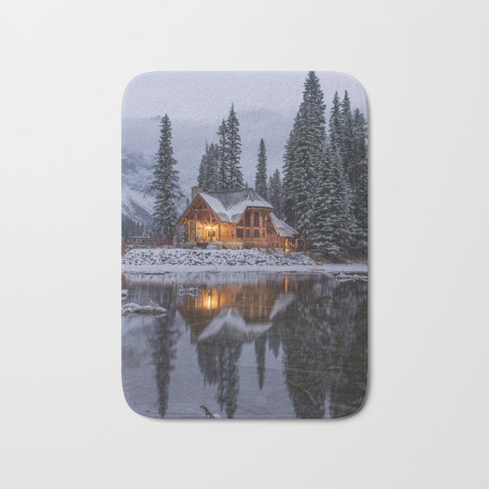 Cabin in Winter Woods (Color) Bath Mat