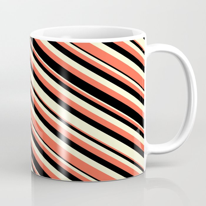Red, Black & Light Yellow Colored Striped Pattern Coffee Mug