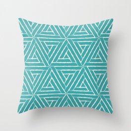 Alabaster White Solid Color Aztec Tribal Triangle Pattern on Aqua Teal Turquoise - Aquarium SW 6767 Throw Pillow