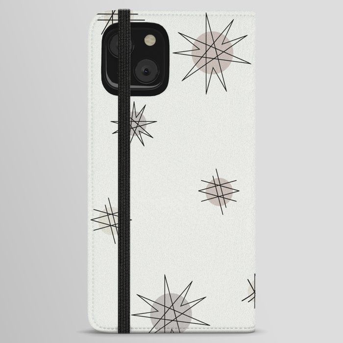 Atomic Age Starburst Planets Off-White Taupe iPhone Wallet Case