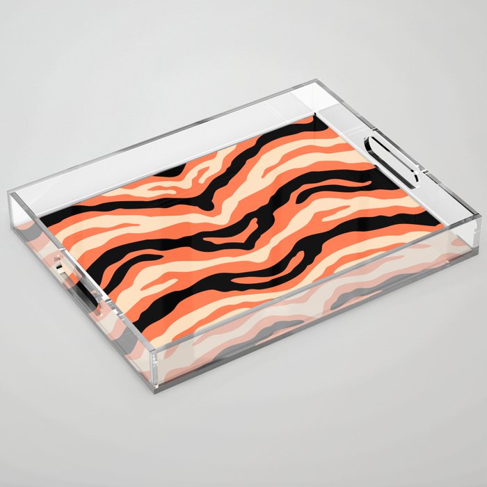 Zebra Wild Animal Print Black and Orange Acrylic Tray