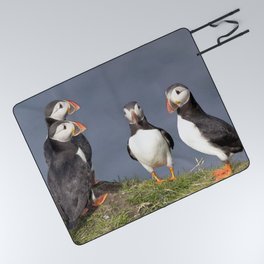 Watercolor Bird, Atlantic Puffins 01, Westman Islands, Iceland, Sunny Tuxedos Picnic Blanket