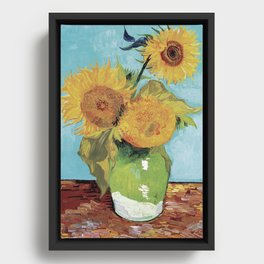 Three Sunflowers in a Vase by Vincent Van Gogh Framed Canvas