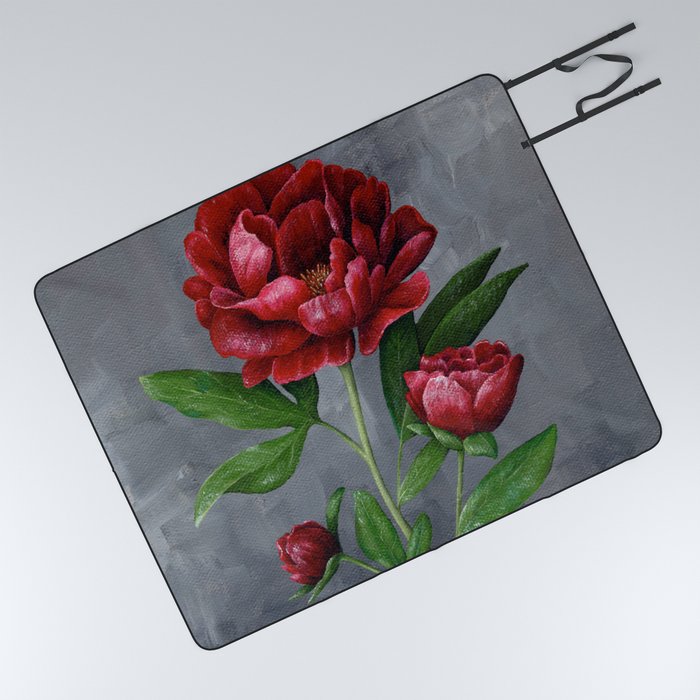 Red Peony Flower Painting Picnic Blanket By Hannahpickeringart