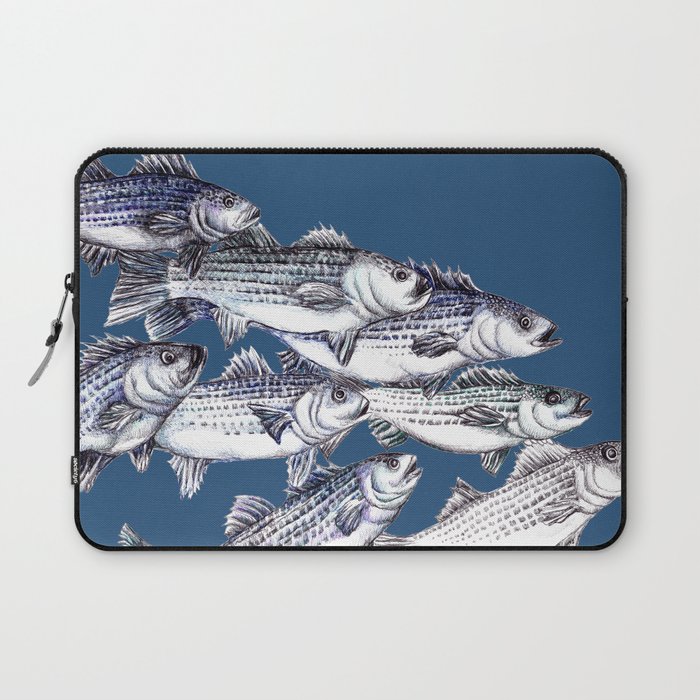 Striped Bass Fish in Marine Blue Laptop Sleeve