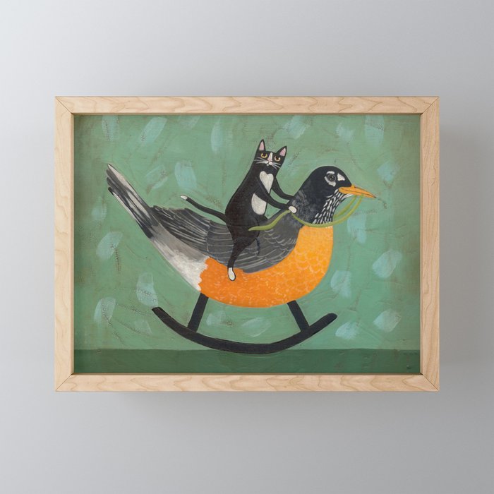 Cat on a Rocking Robin Framed Mini Art Print