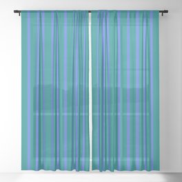 [ Thumbnail: Teal & Royal Blue Colored Pattern of Stripes Sheer Curtain ]