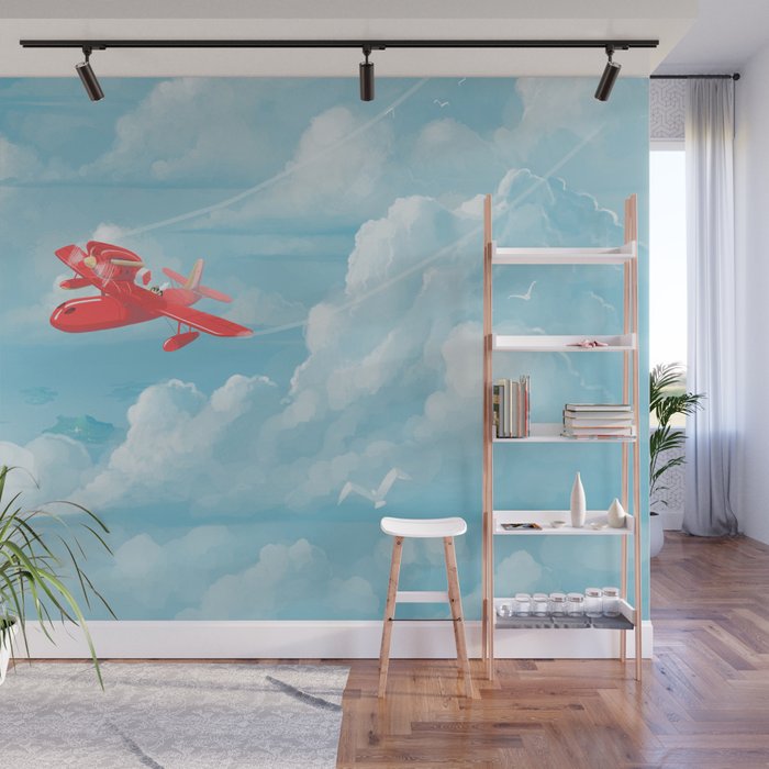 flying over the clouds Wall Mural