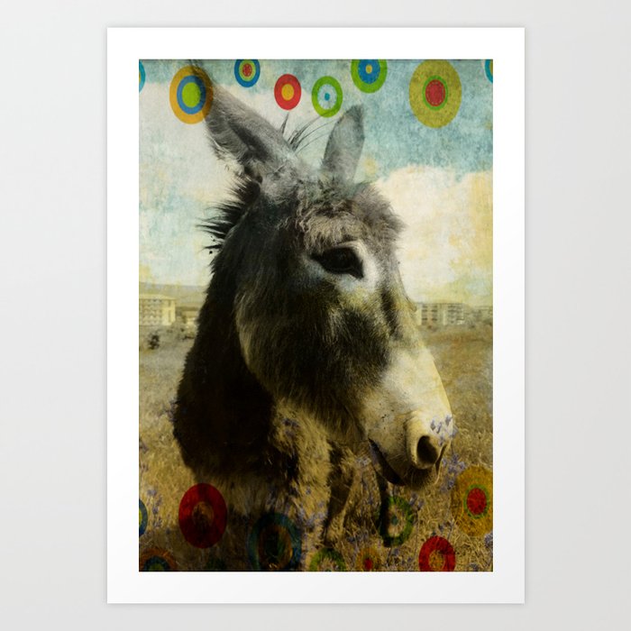 Vintage countryside cute brown hippie donkey colt Art Print