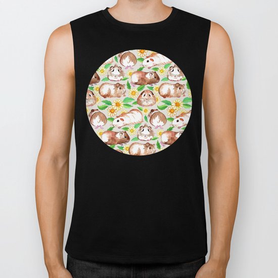 Guinea Pigs and Daisies in Watercolor Biker Tank