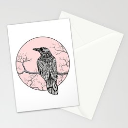 Paisley Crow with Pink Moon Stationery Card
