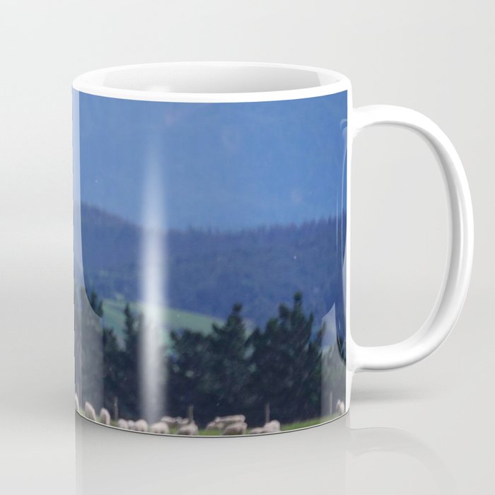 New Zealand Photography - Flock Of Sheep By Some Big Mountains Coffee Mug