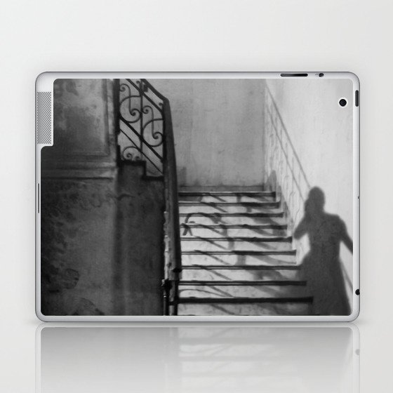Ghosts and shadows of Paris lonely female shadow figure walking up stairs black and white photograph, photograhy, photographs Laptop & iPad Skin