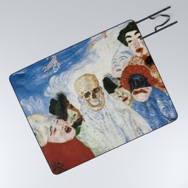 Death and the masks outcast grotesque art portrait painting by James Ensor Picnic Blanket