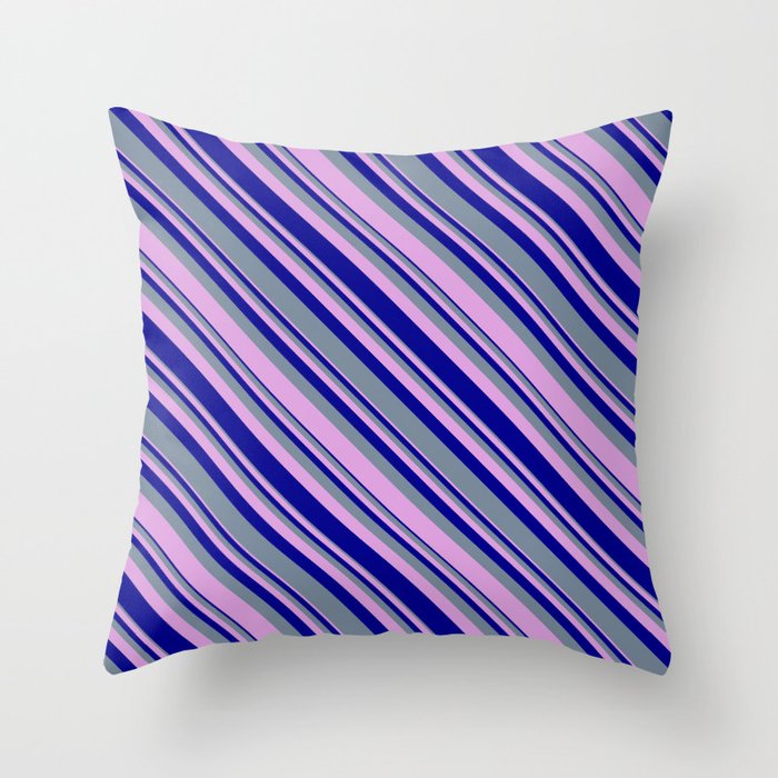 Light Slate Gray, Plum, and Dark Blue Colored Lines/Stripes Pattern Throw Pillow
