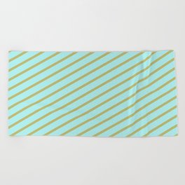 [ Thumbnail: Turquoise and Dark Khaki Colored Striped Pattern Beach Towel ]