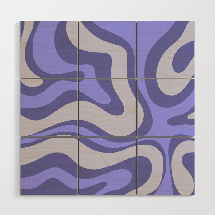 Modern Retro Liquid Swirl Abstract Pattern Square in Light Periwinkle Purple Tones Wood Wall Art