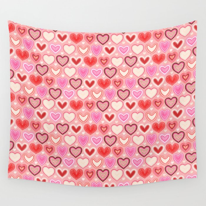 Flower Power Love Hearts Wall Tapestry