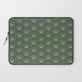 Geometric seamless pattern with golden lines. Green background in art deco style. Laptop Sleeve