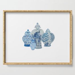 Four 4 Blue and White Ginger Jars  Serving Tray