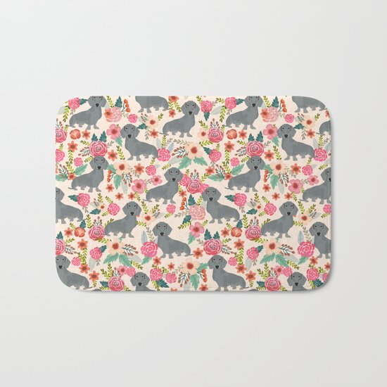Dachshund florals grey doxie dachsie pattern with flowers cute gifts for wiener dog owners Bath Mat