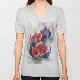 Fig Watercolor Fruits V Neck T Shirt