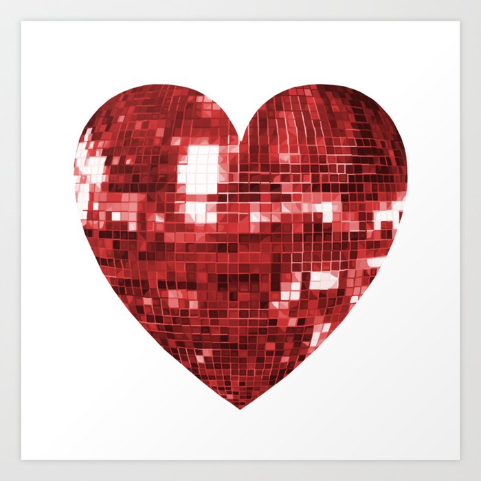 Mirrored Red Disco Ball Heart  Art Print