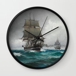Vintage Sailing in Rough Waters Painting (1876) Wall Clock