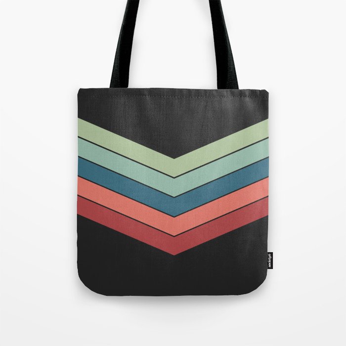 V - Minimalistic Colorful Retro Stripe Art Pattern on Dark Gray Tote Bag