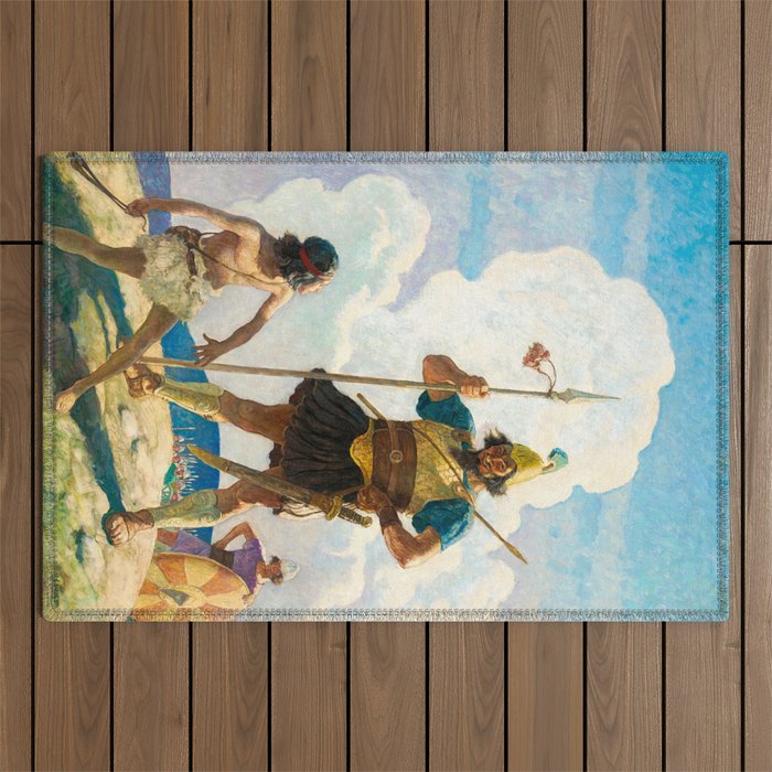David and Goliath, 1940 by Newell Convers Wyeth Outdoor Rug