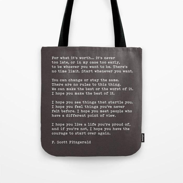 Life Quote, For What It's Worth, F. Scott Fitzgerald Quote, Black Handmade  Paper Texture Background Tote Bag by The Art Shed | Society6