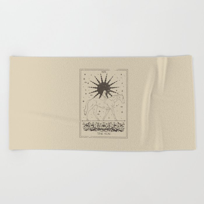 The Sun Card, Sun girl and horse print, Major Arcana, Divination, Magic girl Beach Towel