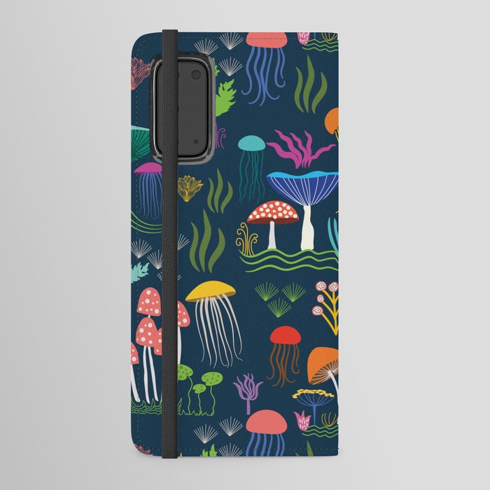 Magical Mushrooms underwater with jellyfish Android Wallet Case